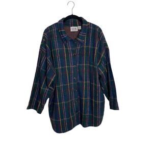 Stefano Large Shirt Jacket Vintage 80s Green Blue Plaid Oversize Button Front